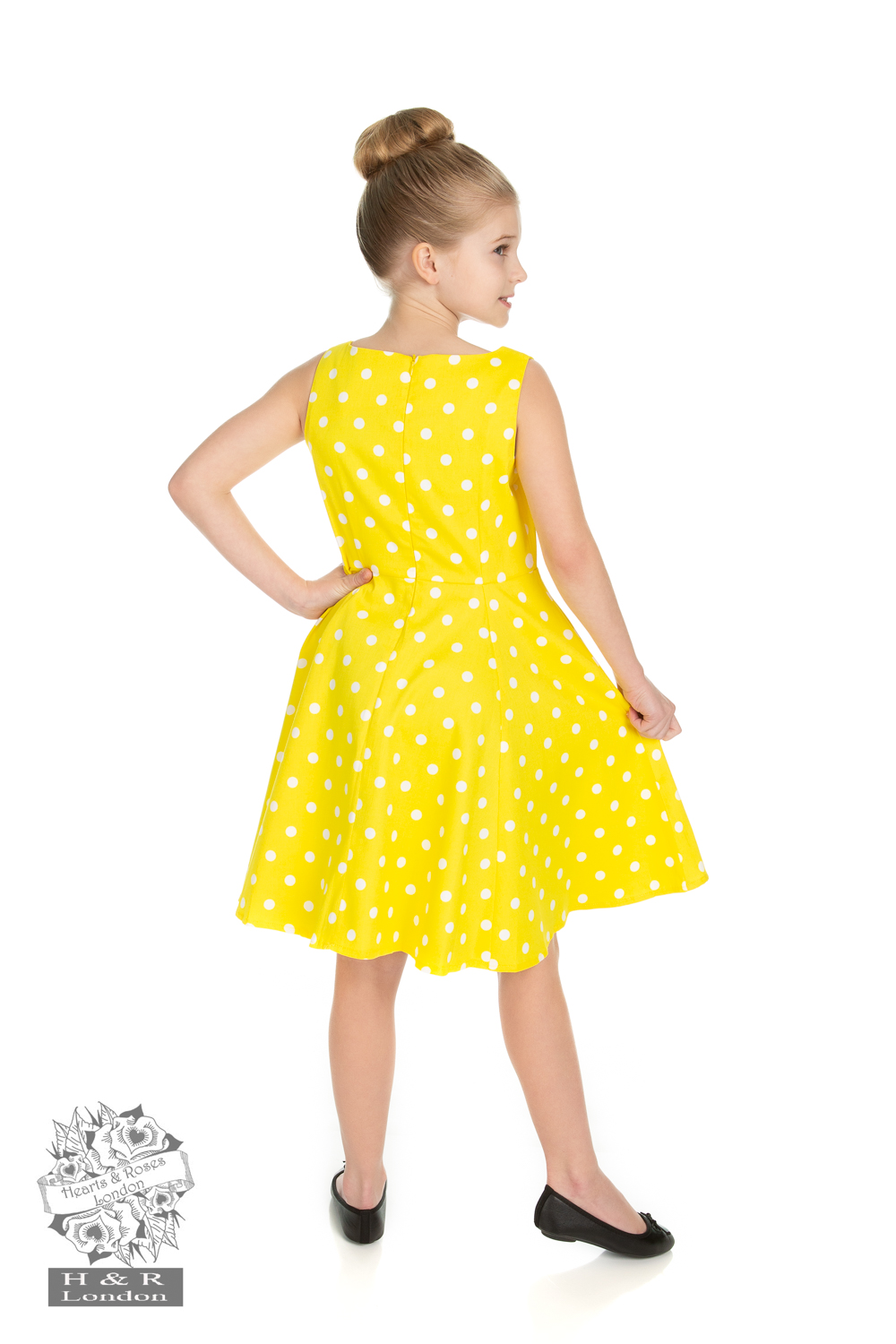 Girls Cindy Polka Dot Swing Dress in Yellow